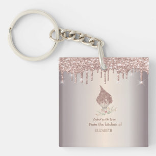 Porte-clés Fouet Pailleté Rose Gold Gouttes de Paillettes Bou