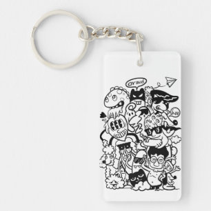 Porte-clés Foule de personnages de dessins animés excentrique
