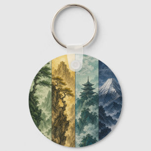 Porte-clés Four Seasons Mountain Paysage à l'encre japonais