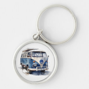 Porte-clés Fourgonnette vintage bleu de Delft personnalisable