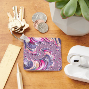 Porte-clés Fractale en spirale rose violet abstrait