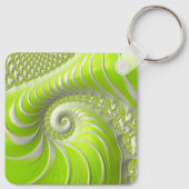 Porte-clés Fractale en spirale vert citron abstrait (Dos)