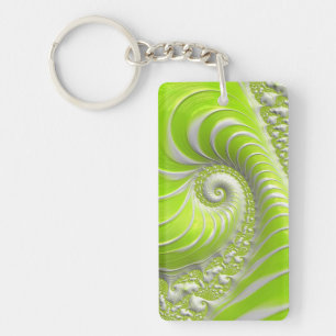 Porte-clés Fractale en spirale verte citron abstrait
