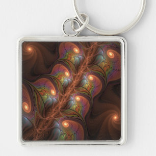 Porte-clés Fractale marron trippy abstrait fluorescent coloré