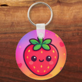 Porte-clés Fraise Kawaii souriante sur Pastel Gradient Backg (Recto)