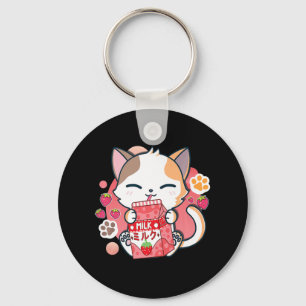 Porte-clés Fraise Lait Chat Kawaii Anime Neko Cadeau Filles T
