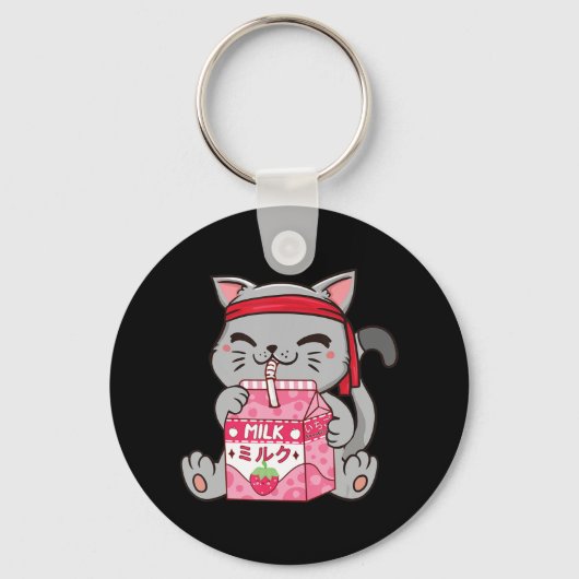 Porte-clés Fraise Shake fraise Lait Chat Kawaii Neko A (Recto)