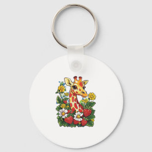 Porte-clés Fraises de girafe et graphique de fleurs Mignon gi