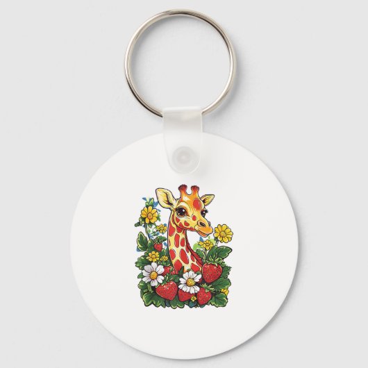 Porte-clés Fraises de girafe et graphique de fleurs Mignon gi (Recto)