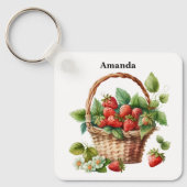 Porte-clés Fraises fraîches dans un panier en osier (Recto)
