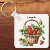 Porte-clés Fraises fraîches dans un panier en osier (Recto)