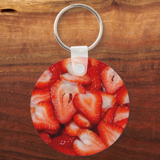 Porte-clés Fraises rouges Tranches en forme de coeur Photogra (Recto)