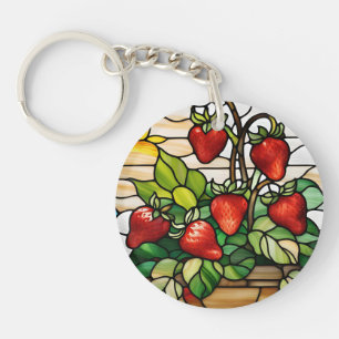 Porte-clés Fraises sur verre tendu