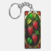 Porte-clés Framboises rouges et feuillage vert (Devant gauche)