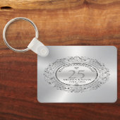 Porte-clés Frame circulaire en argent brillant 25e mariage (Verso)