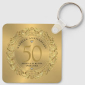 Porte-clés Frame circulaire en or brillant 50e mariage (Dos)