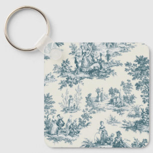 Porte-clés Français toile de jouy sage vert élégant