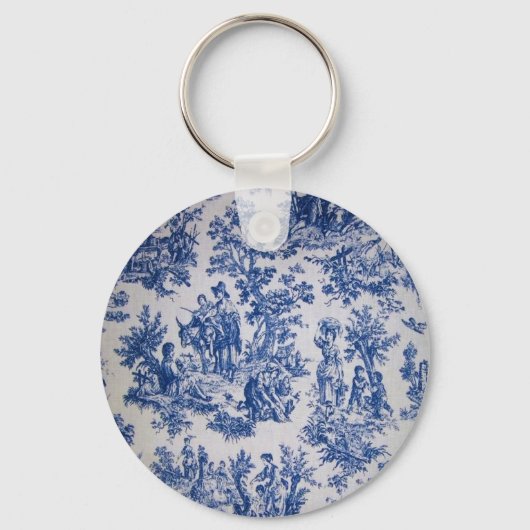 Porte-clés Française toile de jouy bleu et blanc élégant (Recto)