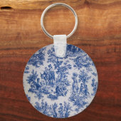 Porte-clés Française toile de jouy bleu et blanc élégant (Recto)