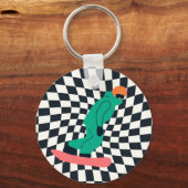 Porte-clés Freeride Snowboardeur En Costume Vert À damiers (Recto)