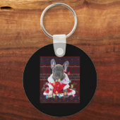 Porte-clés French bulldog Christmas Lights Ugly Sweater Dog (Recto)
