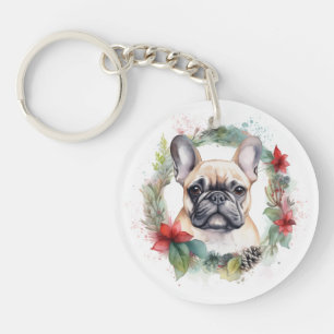 Porte-clés French Bulldog Christmas Wreath Festive Pup