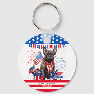Porte-clés French Bulldog Happy 4 juillet Amérique patriotiqu