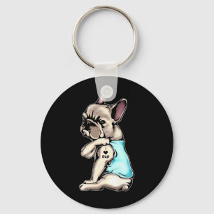 Porte-clés French Bulldog Tattoos I Love Papa assis Cadeau Gr