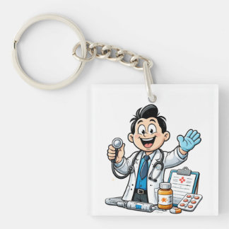 Porte-clés Friendly Doctor Mascot Medical Cartoon Design