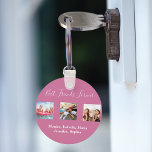 Porte-clés Friends forever BFF photo names dark pink<br><div class="desc">A gift for your best friend(s) for birthdays,  Christmas or a special event. White text: Best Friends Forever,  written with a trendy hand lettered style script. Personalize and use your own photos and names. A dark pink colored background.</div>