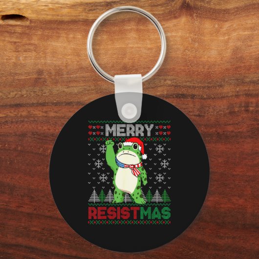 Porte-clés Frog Retro Merry Resistmas Funny Litical Ugly Chri (Recto)