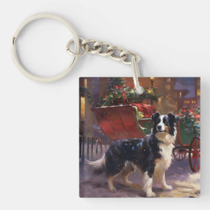 Porte-clés Frontière Collie Festive de Noël