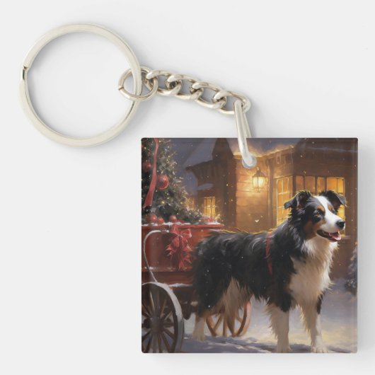 Porte-clés Frontière Collie Festive de Noël (Devant)
