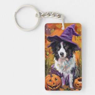 Porte-clés Frontière éffrayante Collie Halloween Sorcière Et 
