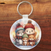 Porte-clés Frosty Woodland Family Personalize Merry Christmas (Recto)