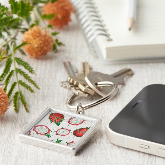 Porte-clés Fruit de dragon rouge sur blanc (Côté)