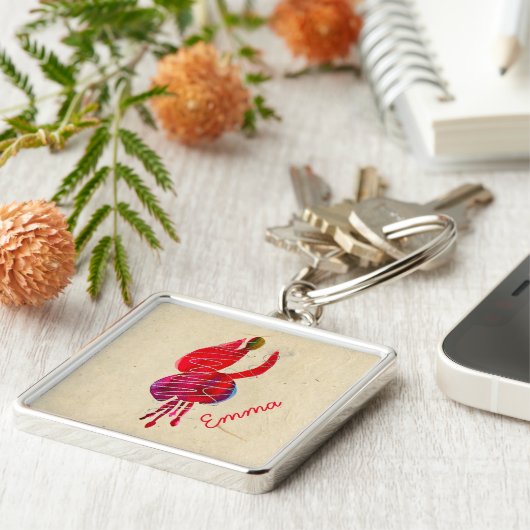 Porte-clés Fuchsia abstrait floral aquarelle (Côté)