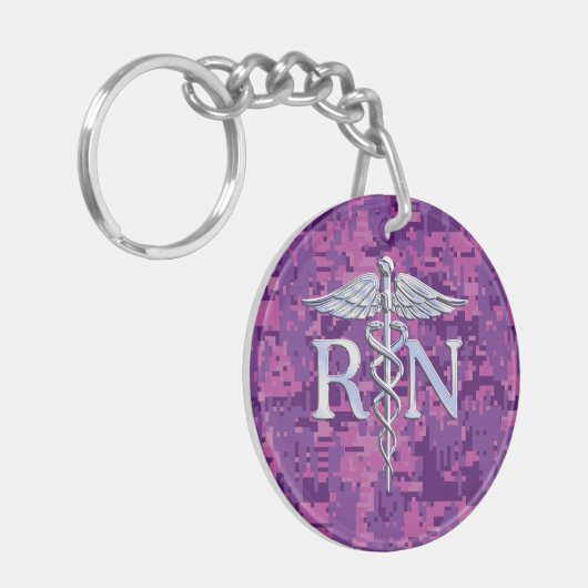 Porte-clés Fuchsia argenté Camo de caducée de RN d'infirmier (Devant gauche)