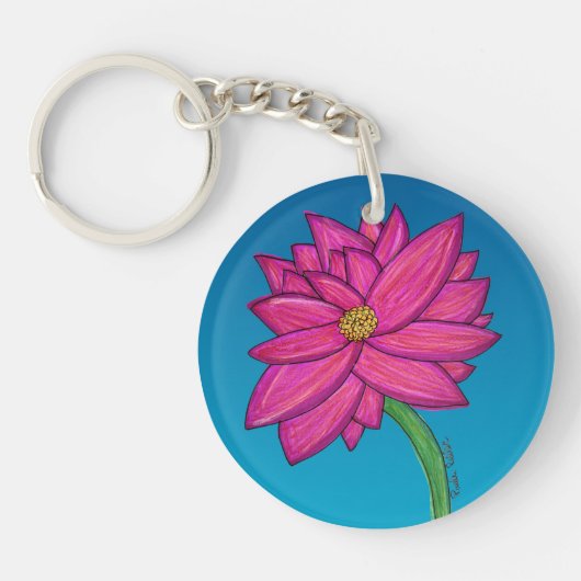 Porte-clés Fuchsia Pink Flower with Blue background (Devant)