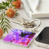 Porte-clés Fuchsia Pink Hydrangeas pour son monogramme (Devant Droit)