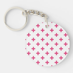 Porte-clés Fuchsia polka croise sur blanc
