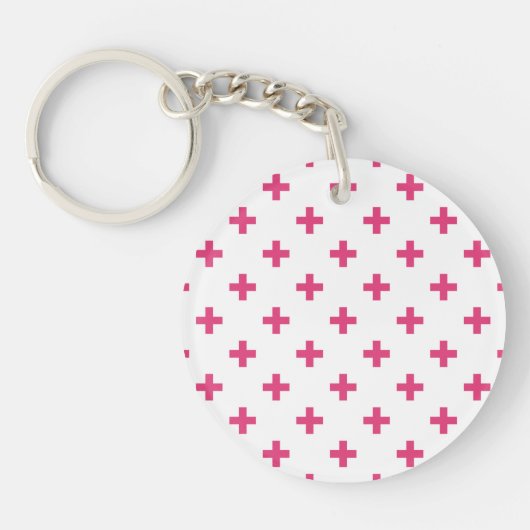 Porte-clés Fuchsia polka croise sur blanc (Devant)