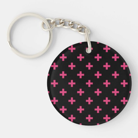 Porte-clés Fuchsia polka croise sur noir (Devant)