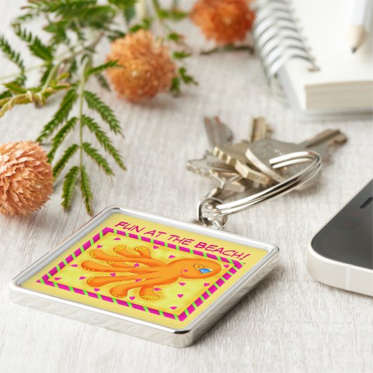 Porte-clés Fun at the Beach Whimsy Octopus Yellow Orange (Côté)