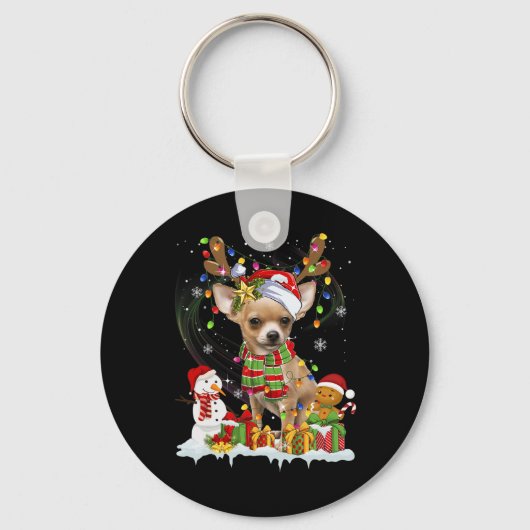 Porte-clés Fun Chihuahua Noël Chien moche Santa Hat Lumières (Recto)