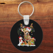 Porte-clés Fun Chihuahua Noël Chien moche Santa Hat Lumières (Recto)