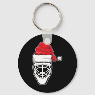Porte-clés Fun Christmas Hockey Goalie Masque Santa Hat Xmas