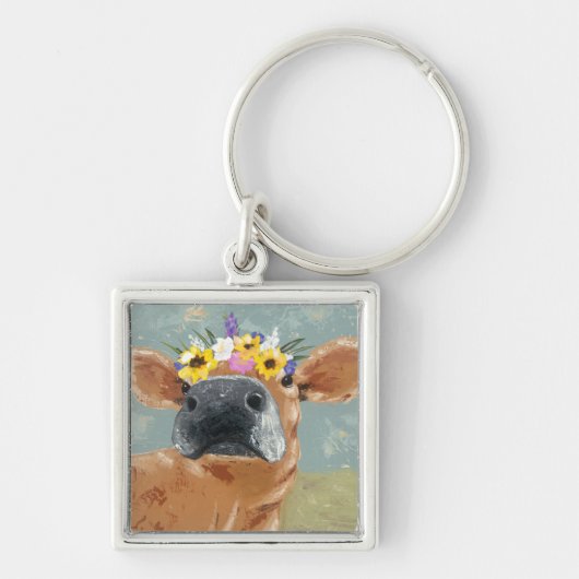 Porte-clés Fun de ferme - Vache avec couronne de fleurs (Devant)