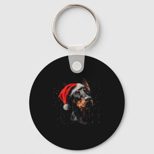 Porte-clés Fun Doberman Dog Christmas Lights Santa Hat Long S (Recto)