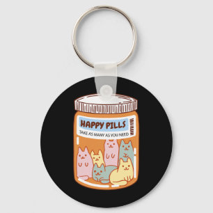 Porte-clés Fun Happy Pills Chat Mignonne Santé Mentale Chats